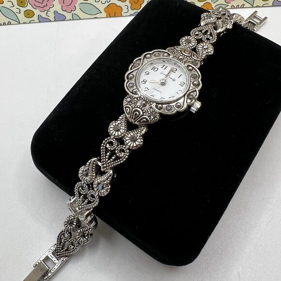 Sarah Coventry Silver Plate Marcasite Watch - Picture 1 of 5